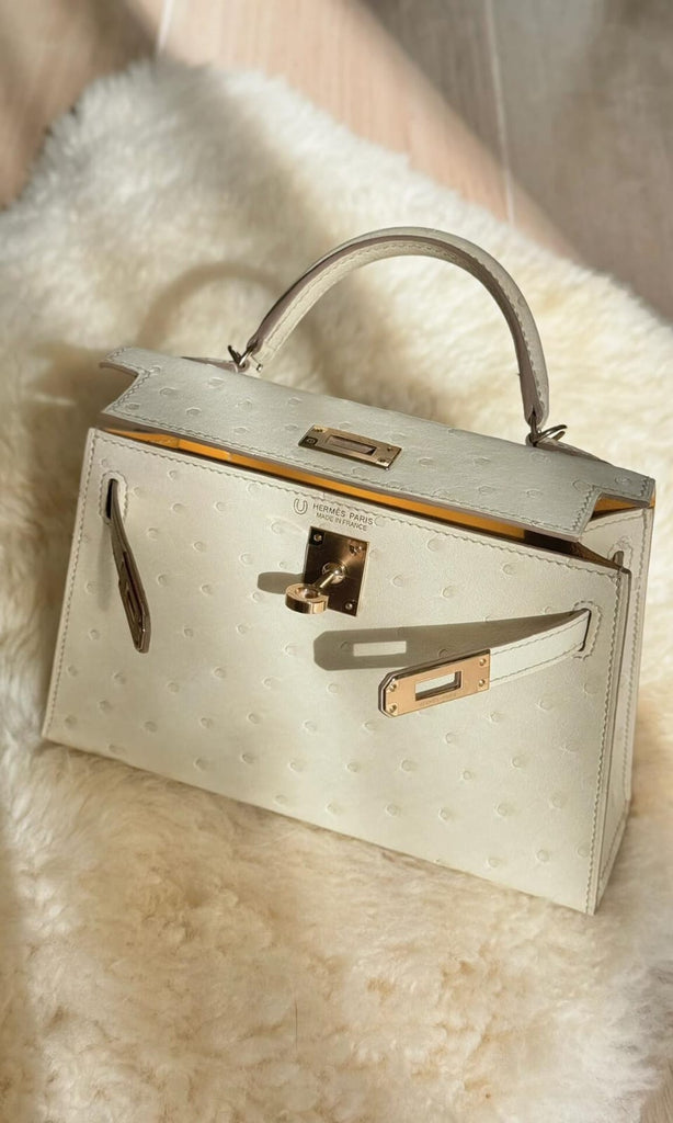 HERMES Mini Kelly II handbag in Limoncello Chevre leather with Palladium hardware