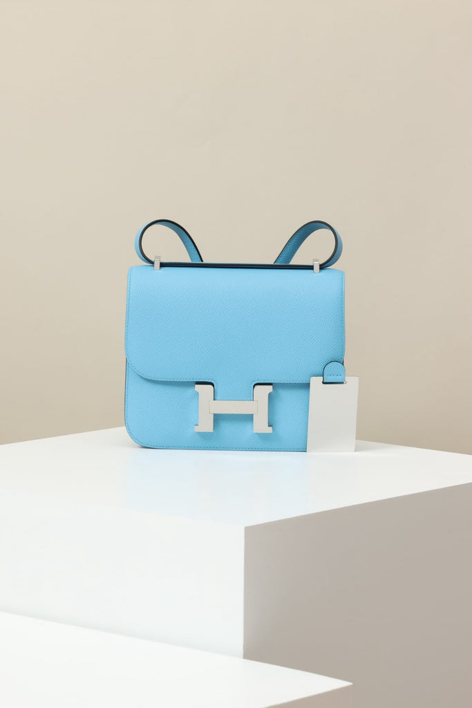 HERMES Constance Mini 19 Shoulder bag in Celeste Epsom leather with Palladium hardware