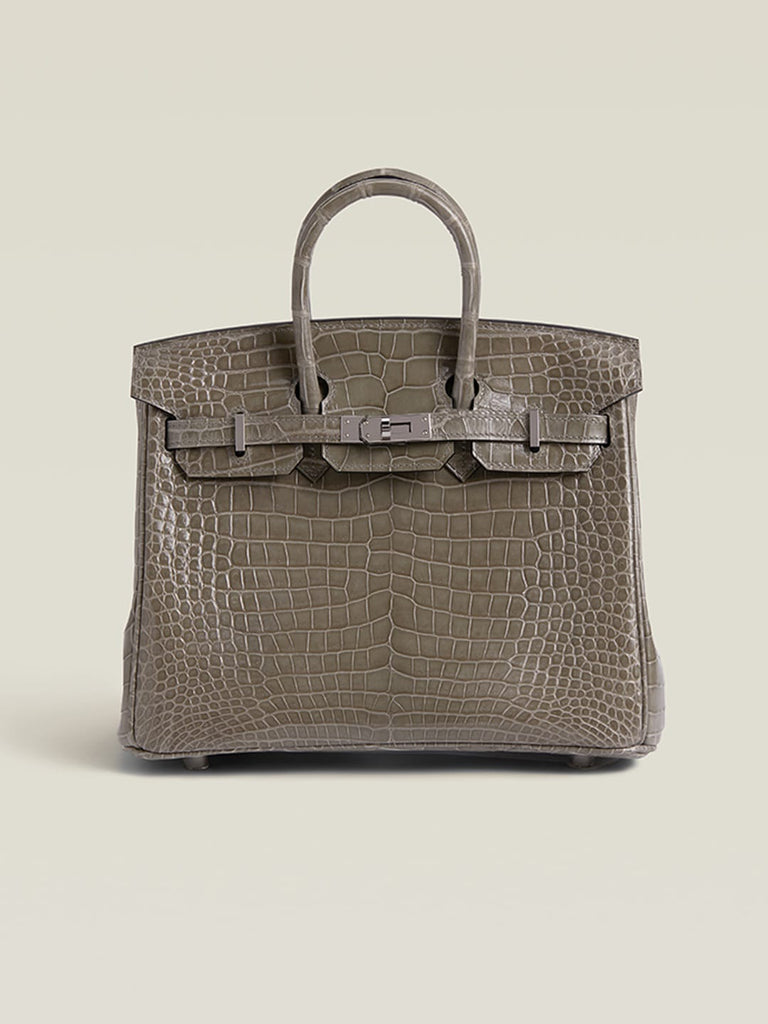 HERMES Birkin 30 Gris Elephant (8C) Matte Porosus Crocodile Palladium hardware